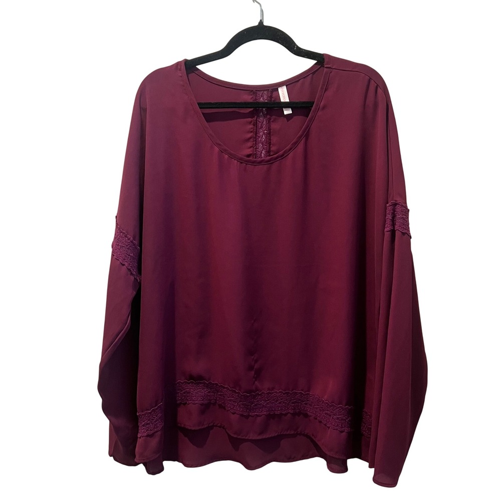 Xhilaration Womens Plus Size Tunic Top XXL Burgundy Lace‎ Long Sleeve Whimsigoth